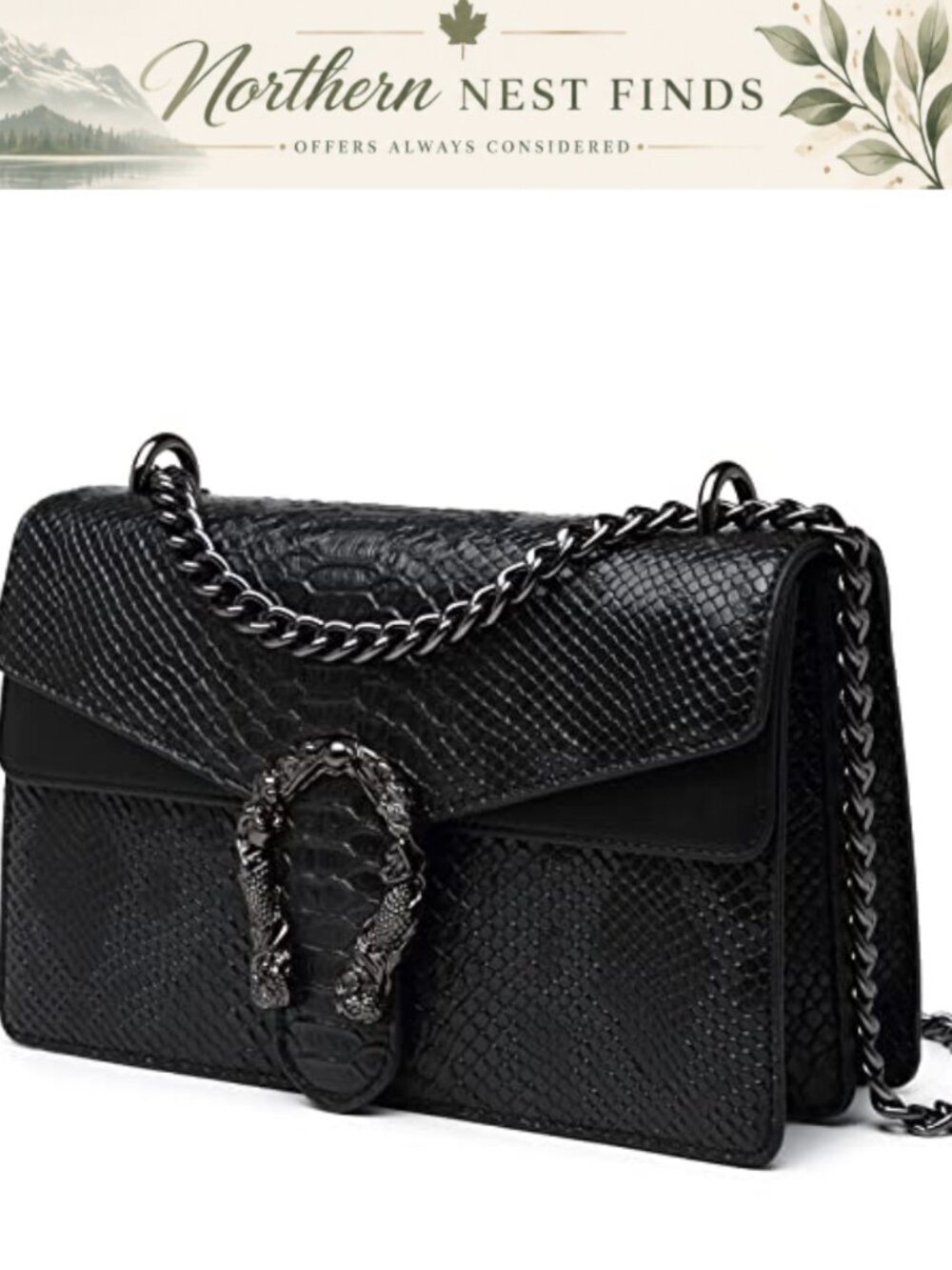 Snake Print Faux Leather Chain Crossbody Clutch Shoulder Bag Evening Purse